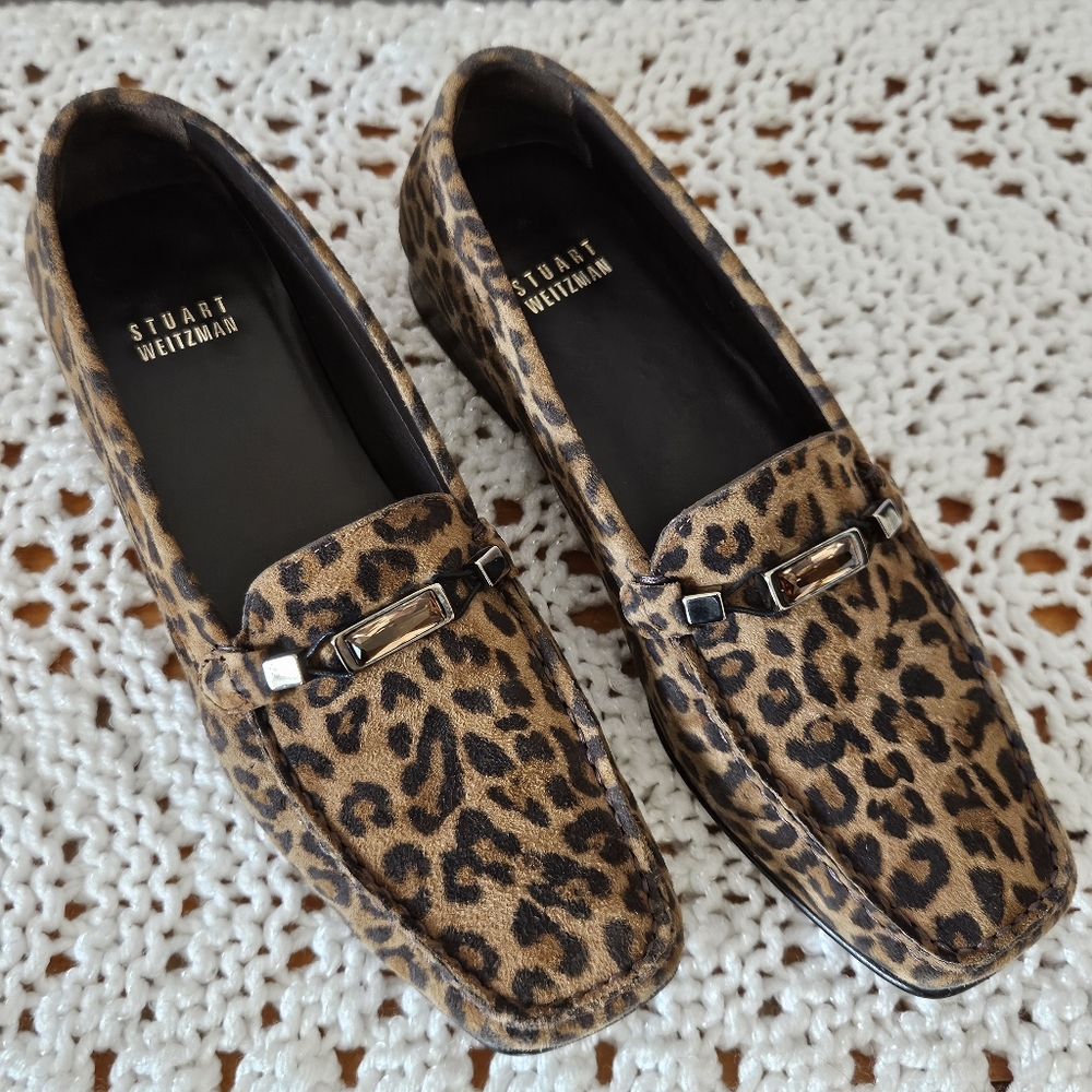 Stuart Weitzman Leopard Print Suede Loafers Size 7